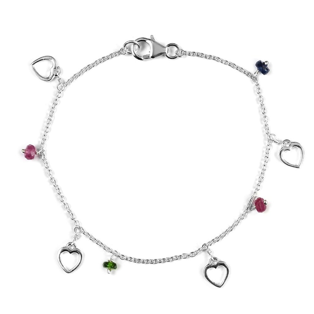 Heart Charm Bracelet Platinum over 925 Sterling Silver